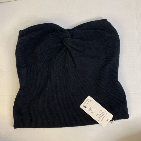 NWT EFAN Women’s Black Tube Top Twist Knot Front Knit Strapless Crop Top -Medium - Picture 3 of 5